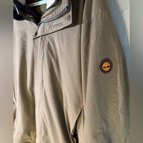 Timberland 2 Layer Winter Coat Olive Brown Sz  L  Zip out Liner Orange Accents - Picture 2 of 11